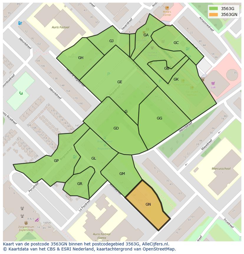 Afbeelding van het postcodegebied 3563 GN op de kaart.