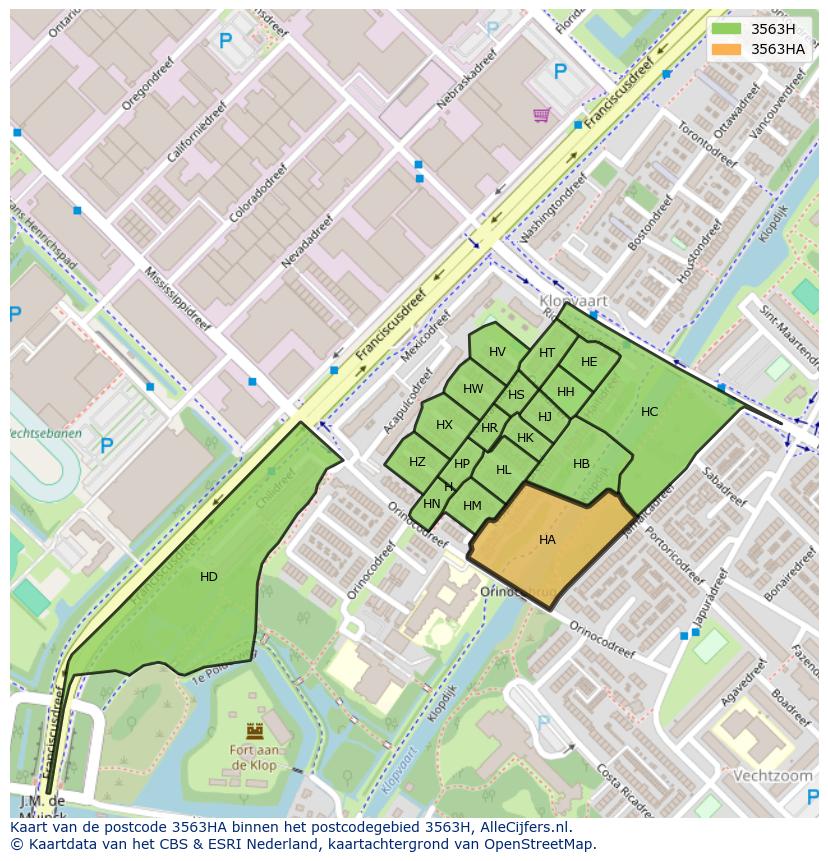 Afbeelding van het postcodegebied 3563 HA op de kaart.
