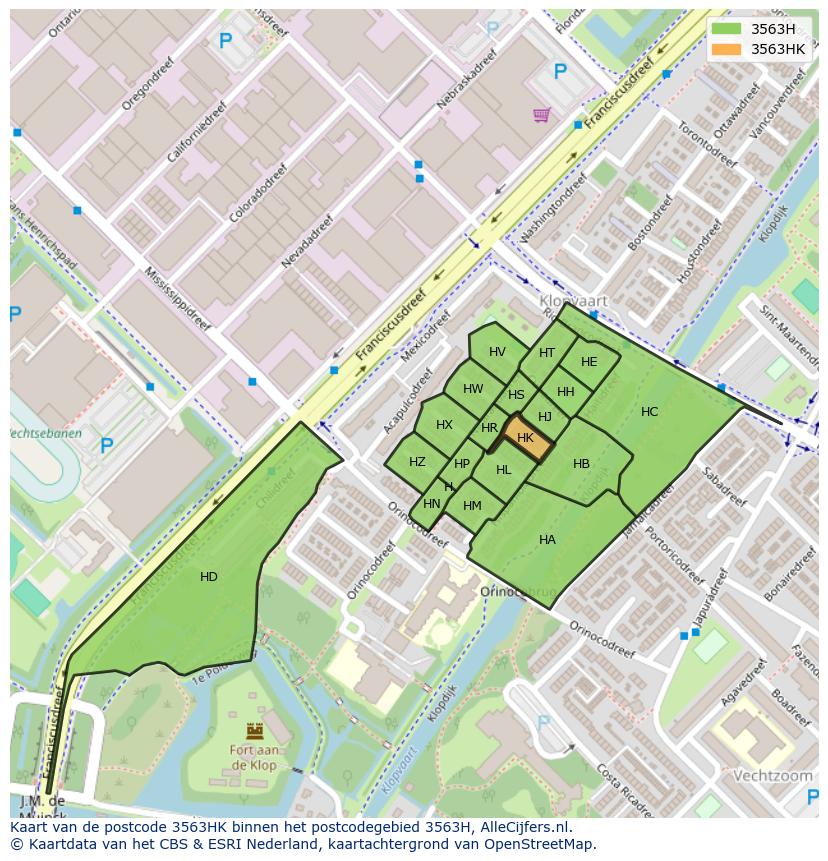 Afbeelding van het postcodegebied 3563 HK op de kaart.