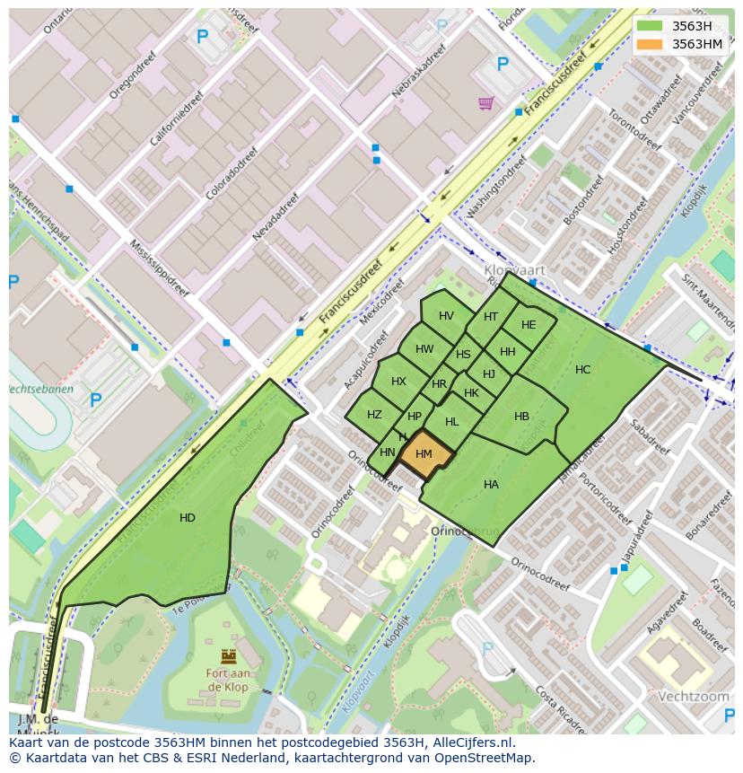 Afbeelding van het postcodegebied 3563 HM op de kaart.
