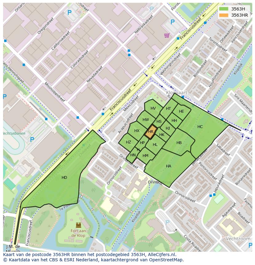 Afbeelding van het postcodegebied 3563 HR op de kaart.