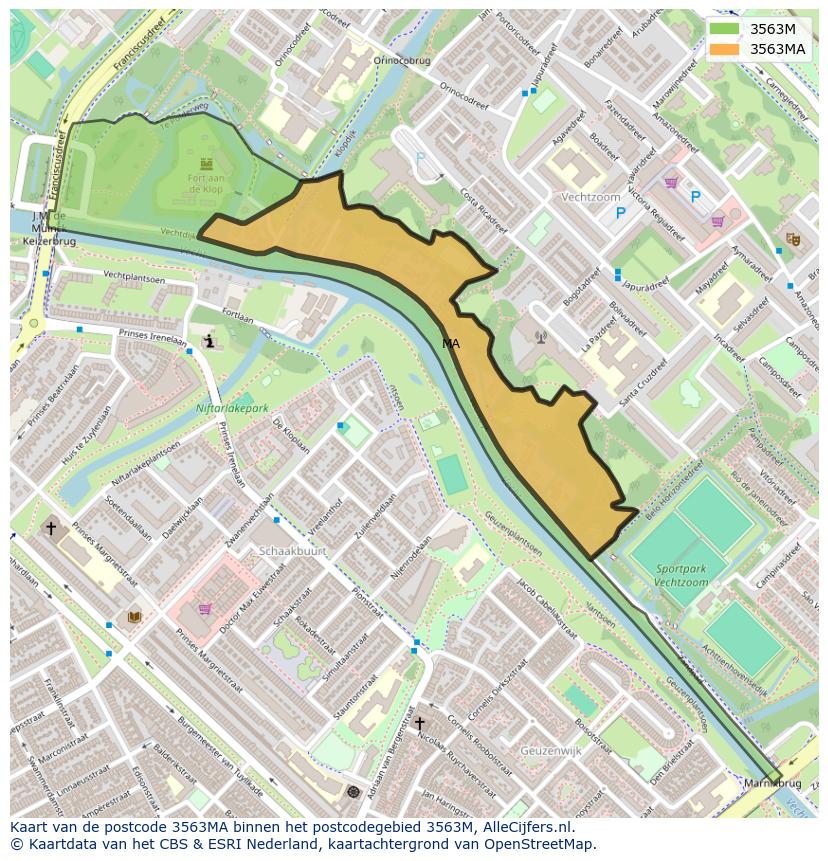 Afbeelding van het postcodegebied 3563 MA op de kaart.