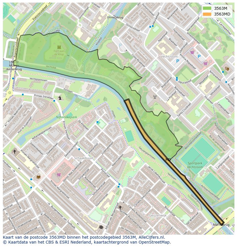 Afbeelding van het postcodegebied 3563 MD op de kaart.