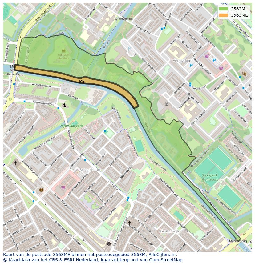 Afbeelding van het postcodegebied 3563 ME op de kaart.