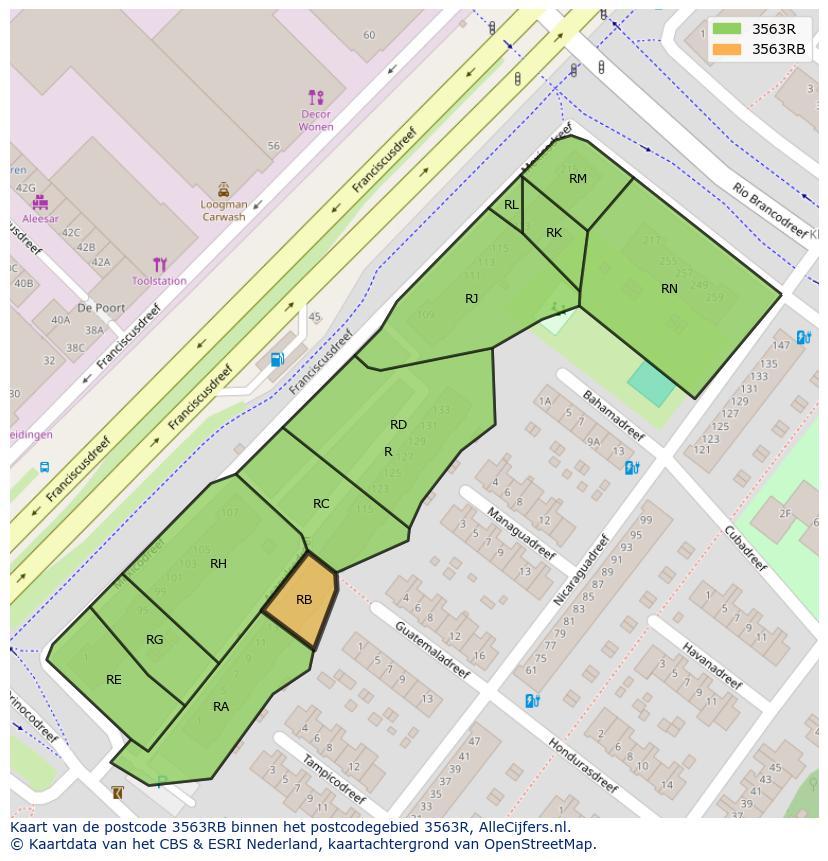 Afbeelding van het postcodegebied 3563 RB op de kaart.
