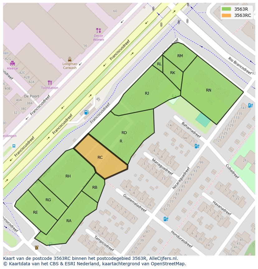 Afbeelding van het postcodegebied 3563 RC op de kaart.