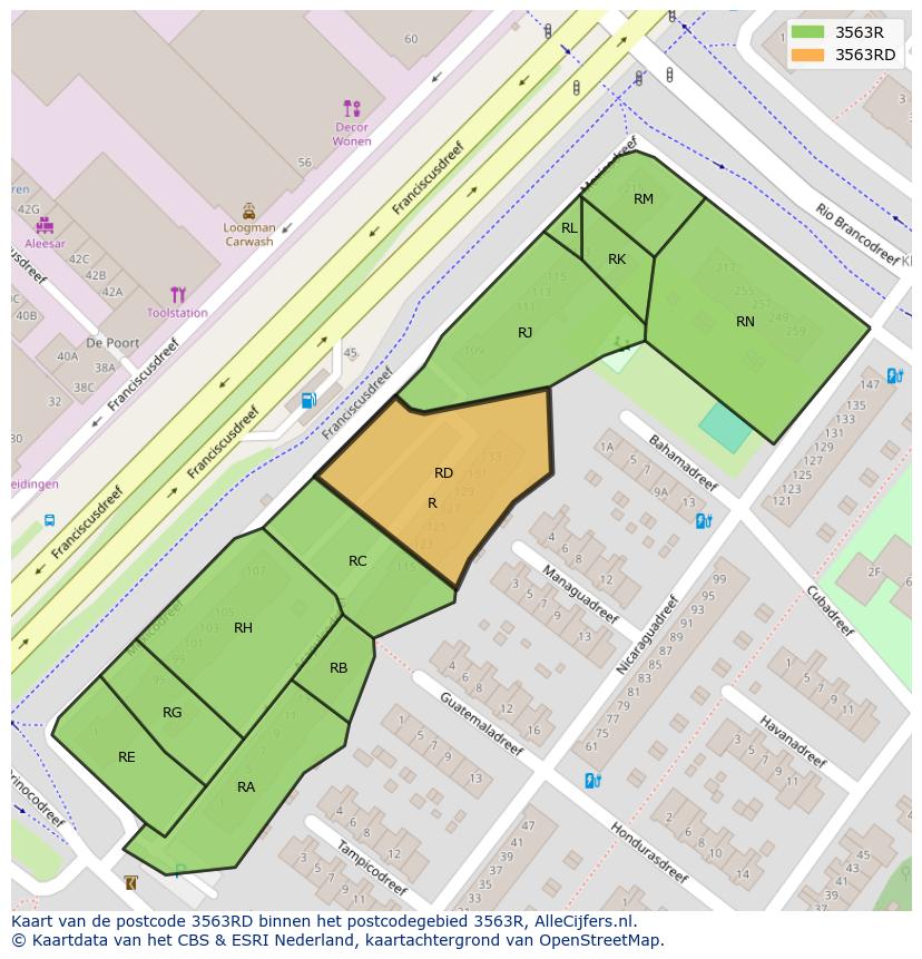 Afbeelding van het postcodegebied 3563 RD op de kaart.