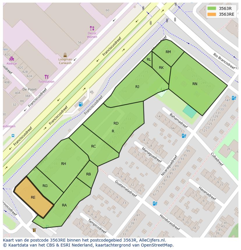 Afbeelding van het postcodegebied 3563 RE op de kaart.