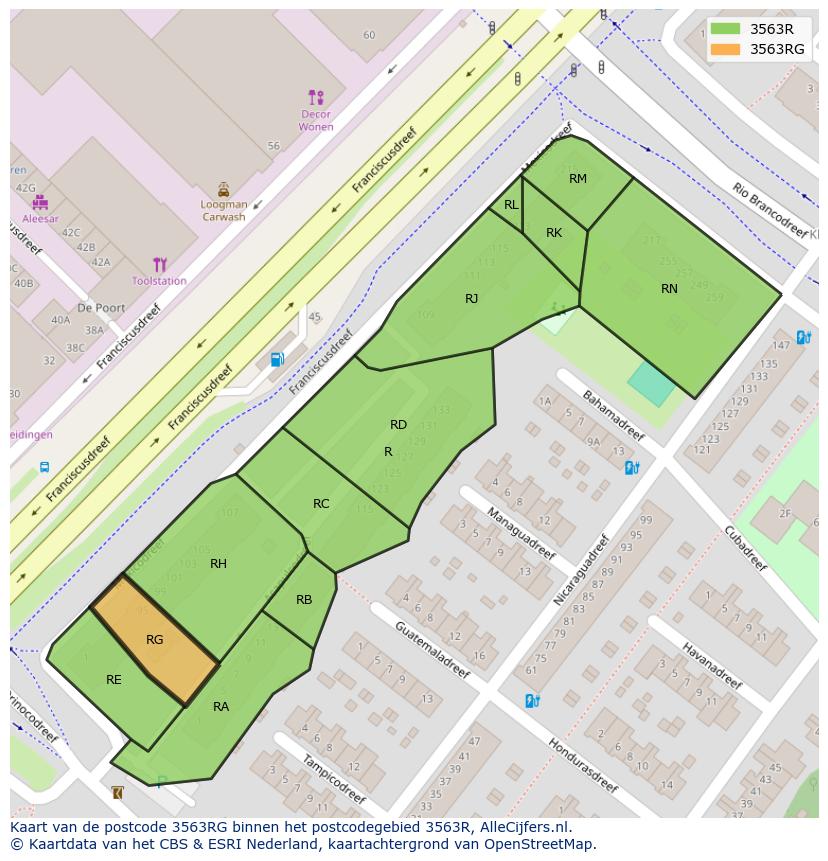 Afbeelding van het postcodegebied 3563 RG op de kaart.