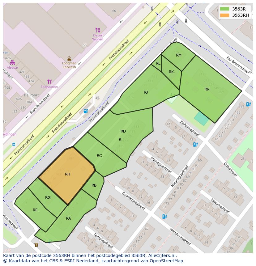 Afbeelding van het postcodegebied 3563 RH op de kaart.
