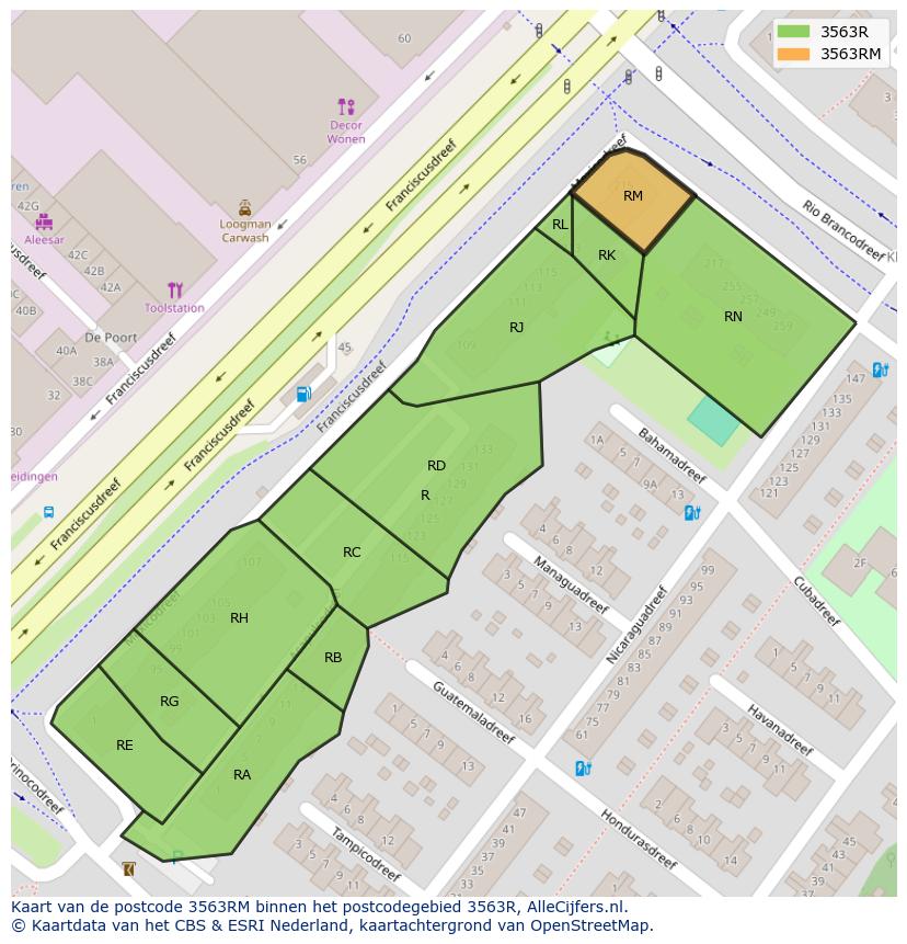 Afbeelding van het postcodegebied 3563 RM op de kaart.