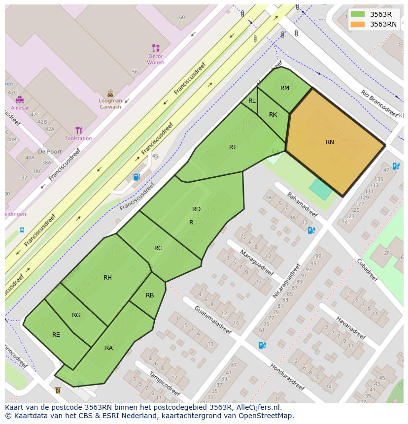 Afbeelding van het postcodegebied 3563 RN op de kaart.
