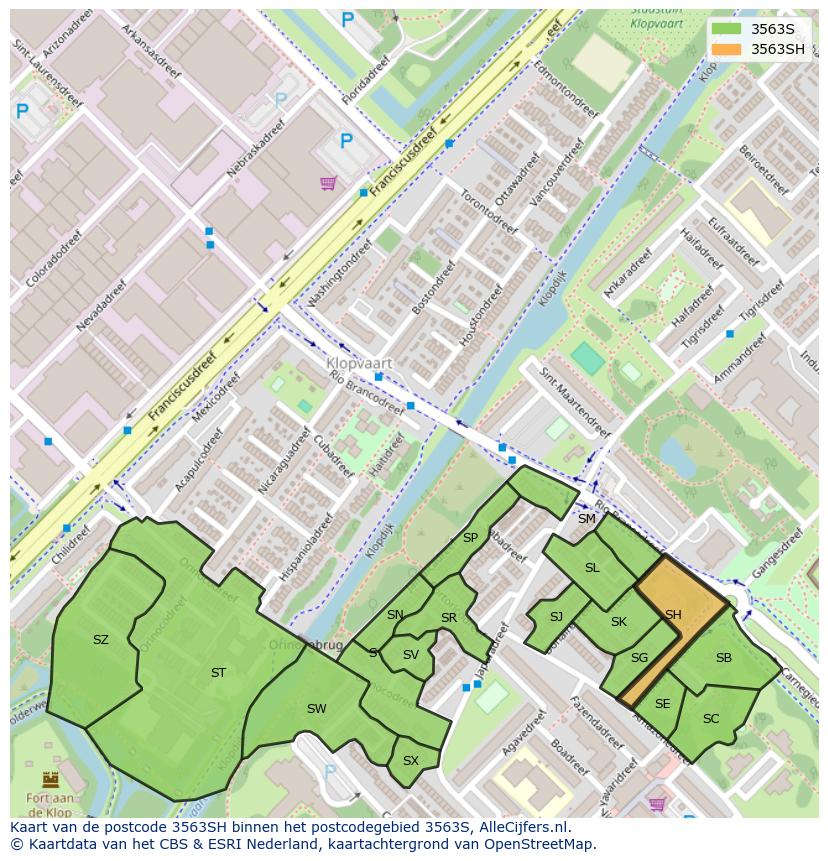Afbeelding van het postcodegebied 3563 SH op de kaart.