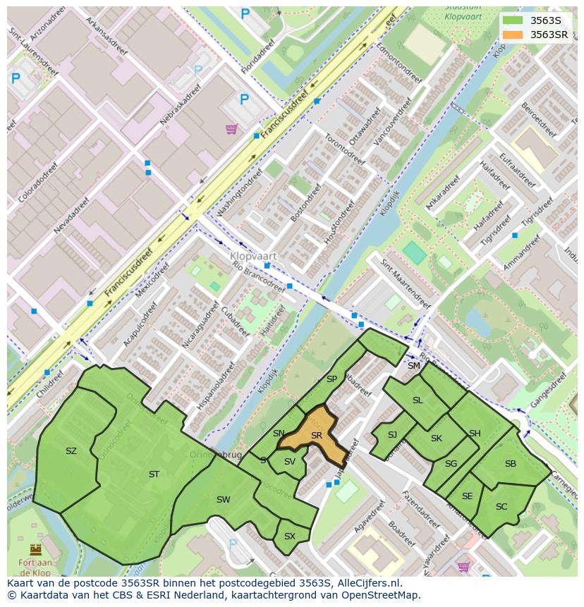Afbeelding van het postcodegebied 3563 SR op de kaart.