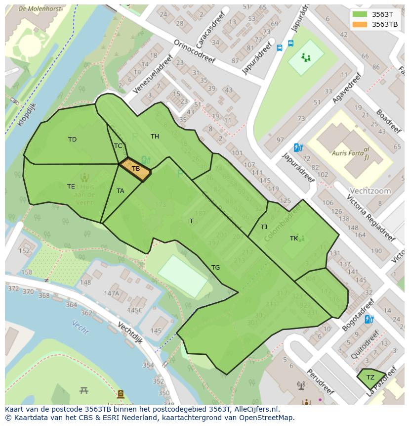 Afbeelding van het postcodegebied 3563 TB op de kaart.
