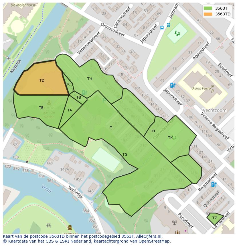 Afbeelding van het postcodegebied 3563 TD op de kaart.
