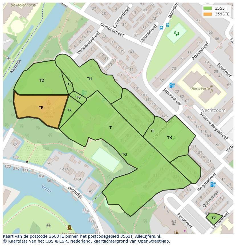 Afbeelding van het postcodegebied 3563 TE op de kaart.