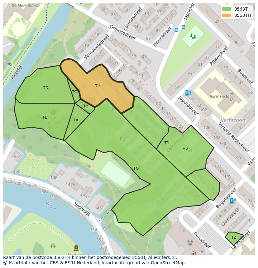 Afbeelding van het postcodegebied 3563 TH op de kaart.