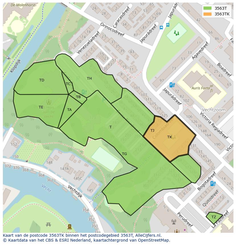 Afbeelding van het postcodegebied 3563 TK op de kaart.