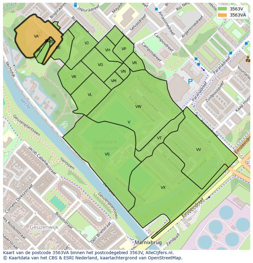 Afbeelding van het postcodegebied 3563 VA op de kaart.