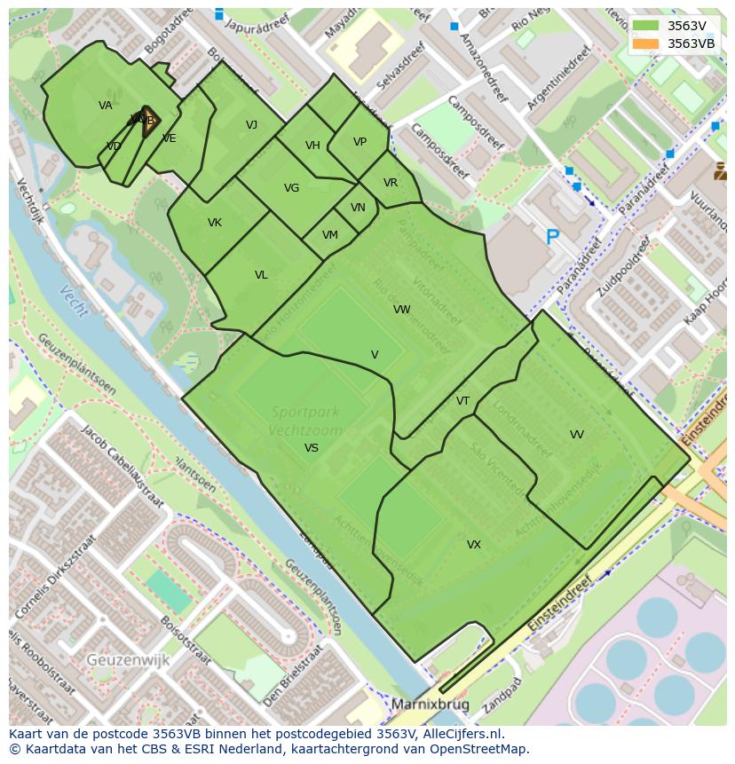 Afbeelding van het postcodegebied 3563 VB op de kaart.