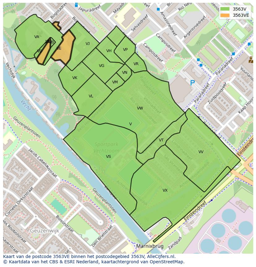 Afbeelding van het postcodegebied 3563 VE op de kaart.