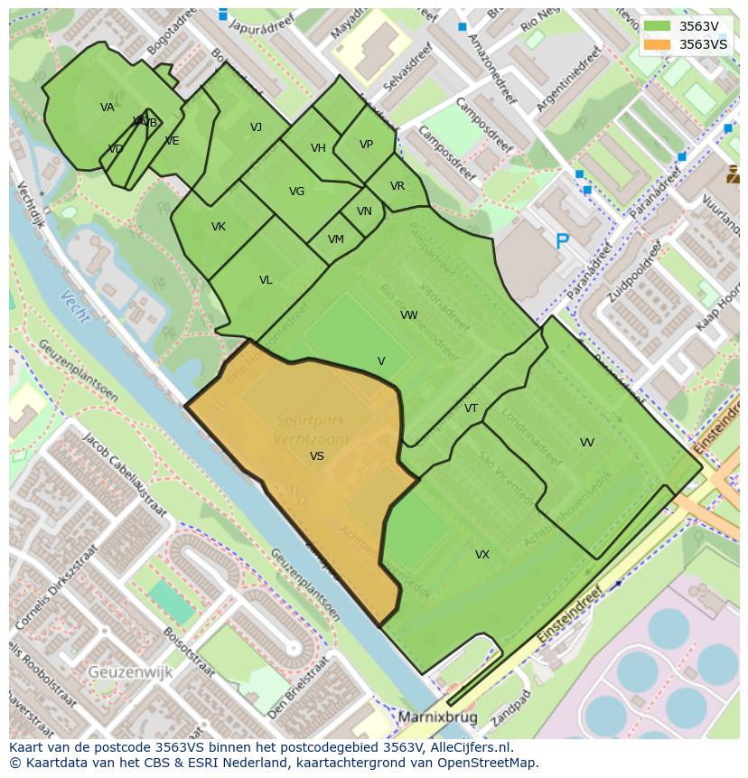 Afbeelding van het postcodegebied 3563 VS op de kaart.