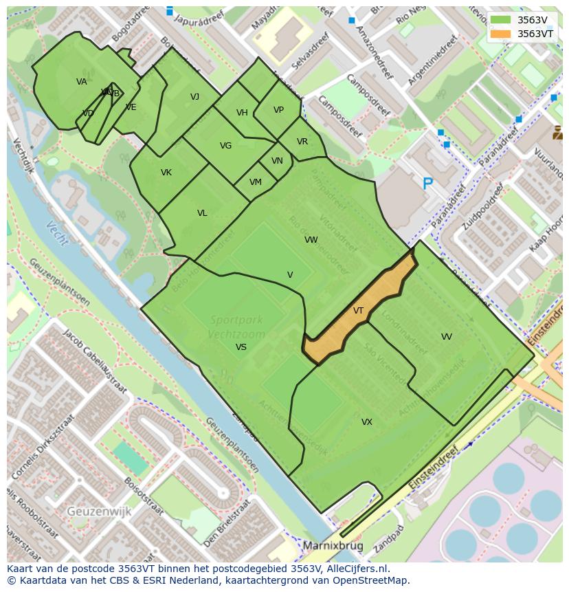 Afbeelding van het postcodegebied 3563 VT op de kaart.