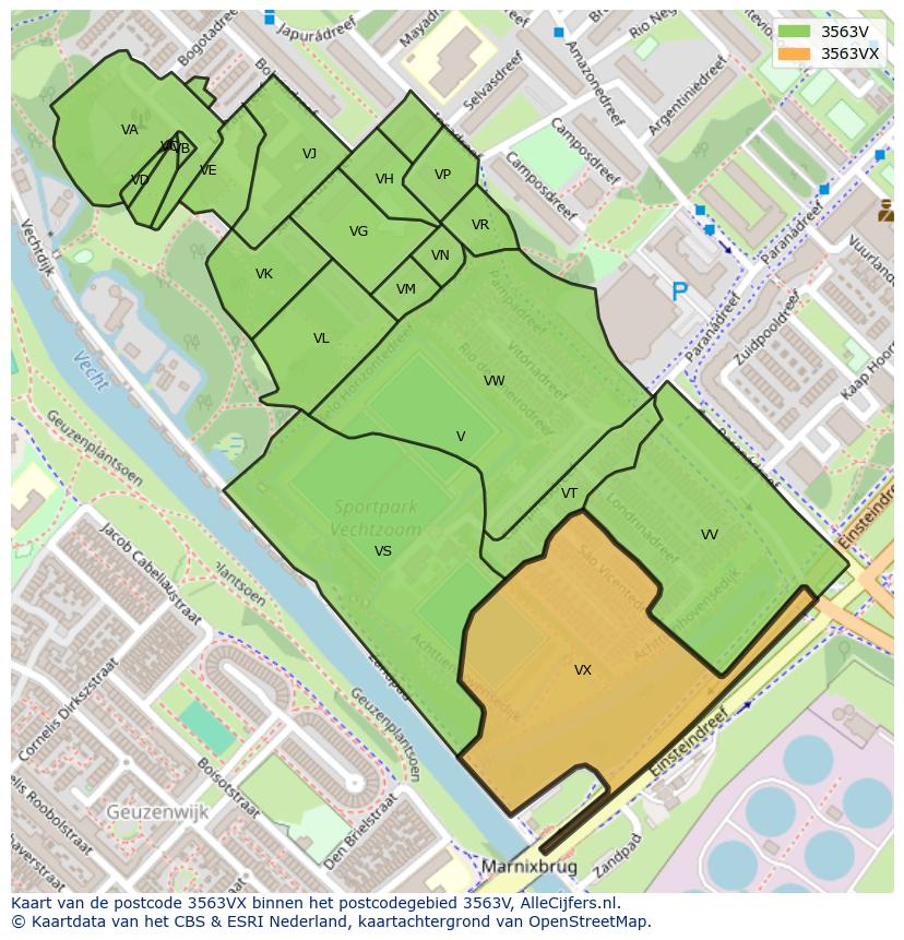Afbeelding van het postcodegebied 3563 VX op de kaart.