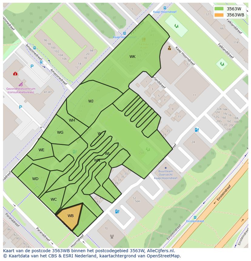 Afbeelding van het postcodegebied 3563 WB op de kaart.