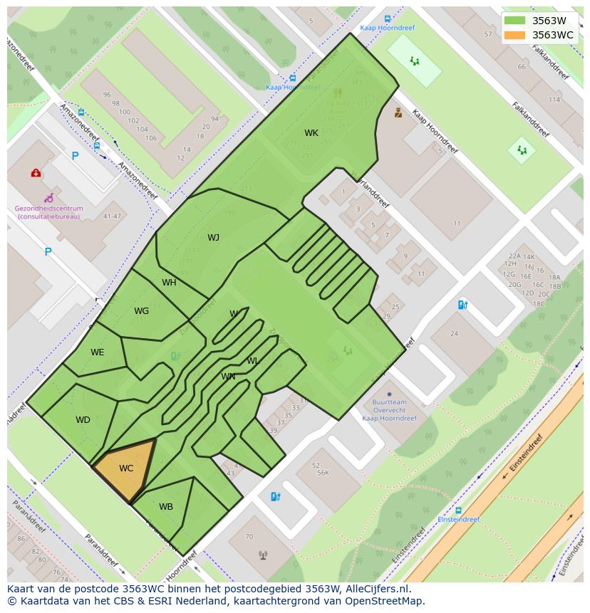 Afbeelding van het postcodegebied 3563 WC op de kaart.