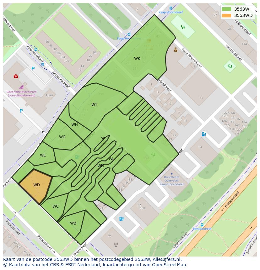 Afbeelding van het postcodegebied 3563 WD op de kaart.