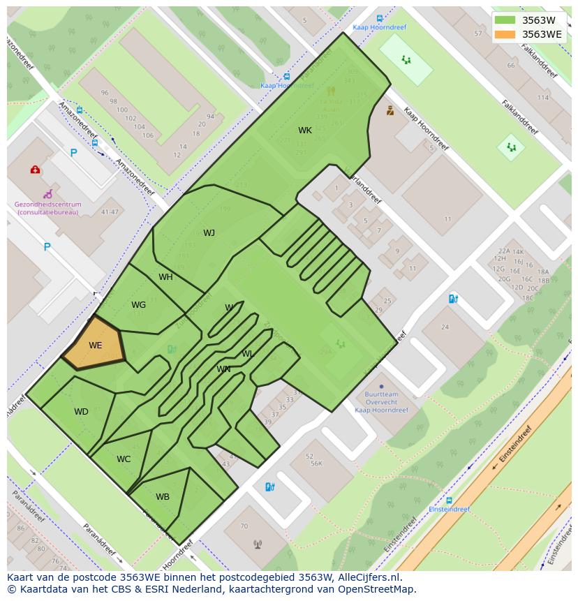 Afbeelding van het postcodegebied 3563 WE op de kaart.