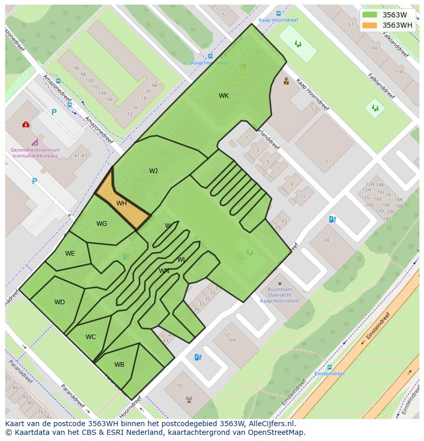 Afbeelding van het postcodegebied 3563 WH op de kaart.