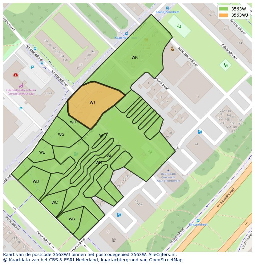 Afbeelding van het postcodegebied 3563 WJ op de kaart.