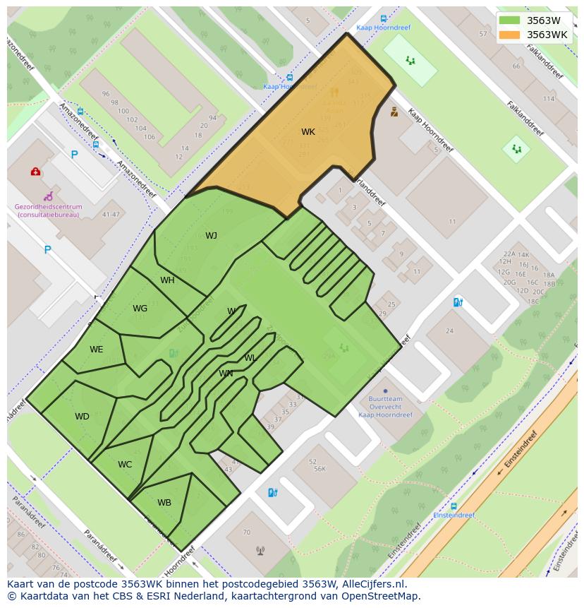 Afbeelding van het postcodegebied 3563 WK op de kaart.