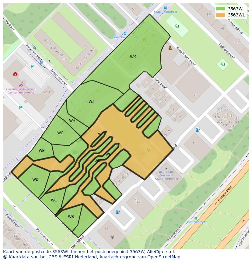 Afbeelding van het postcodegebied 3563 WL op de kaart.