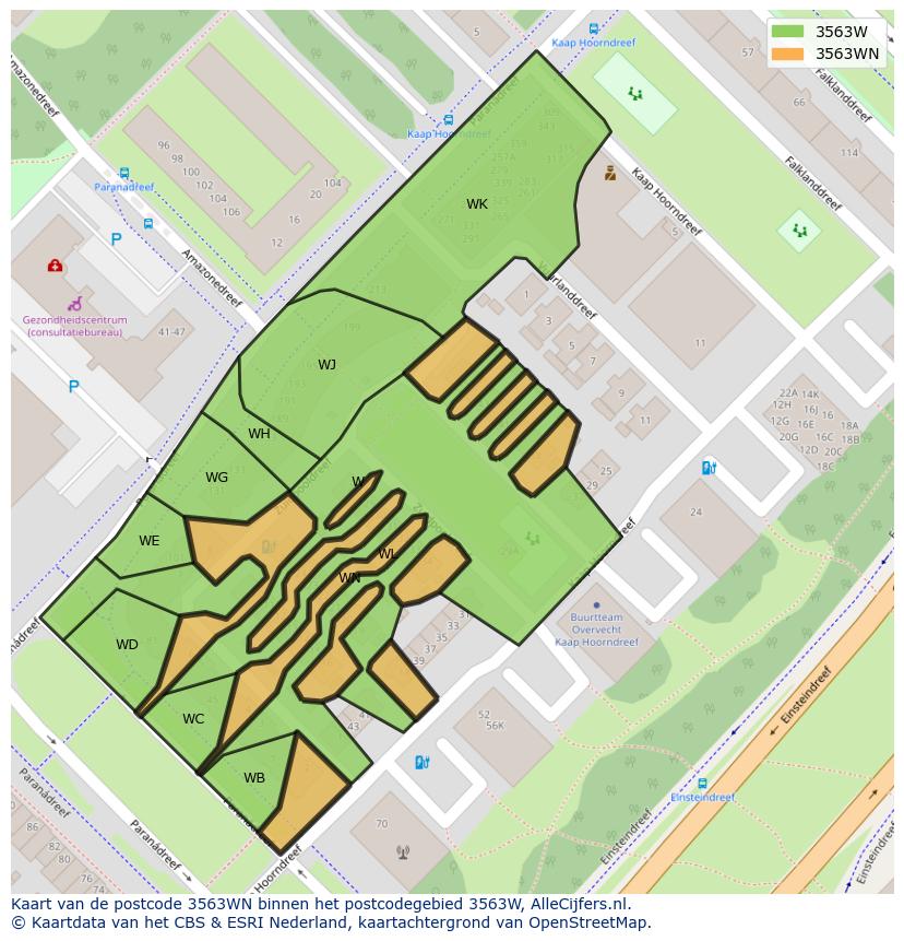 Afbeelding van het postcodegebied 3563 WN op de kaart.
