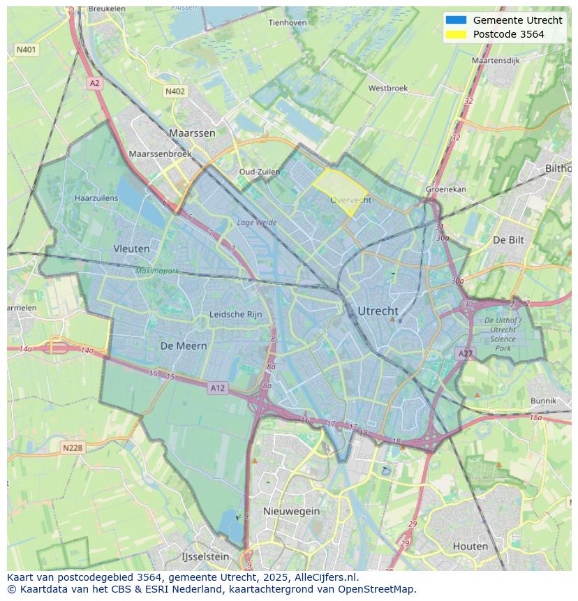 Afbeelding van het postcodegebied 3564 op de kaart.