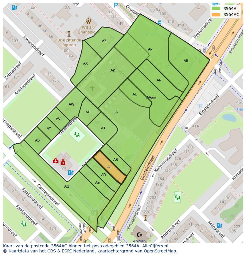 Afbeelding van het postcodegebied 3564 AC op de kaart.