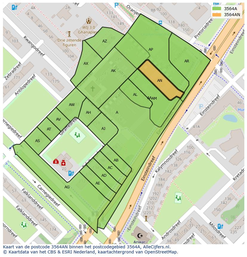 Afbeelding van het postcodegebied 3564 AN op de kaart.