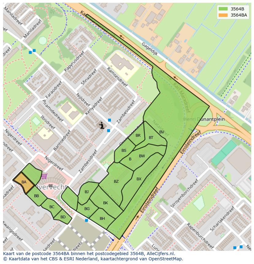 Afbeelding van het postcodegebied 3564 BA op de kaart.