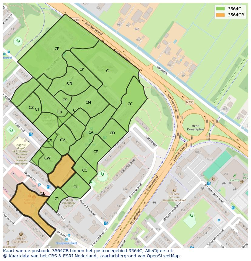 Afbeelding van het postcodegebied 3564 CB op de kaart.