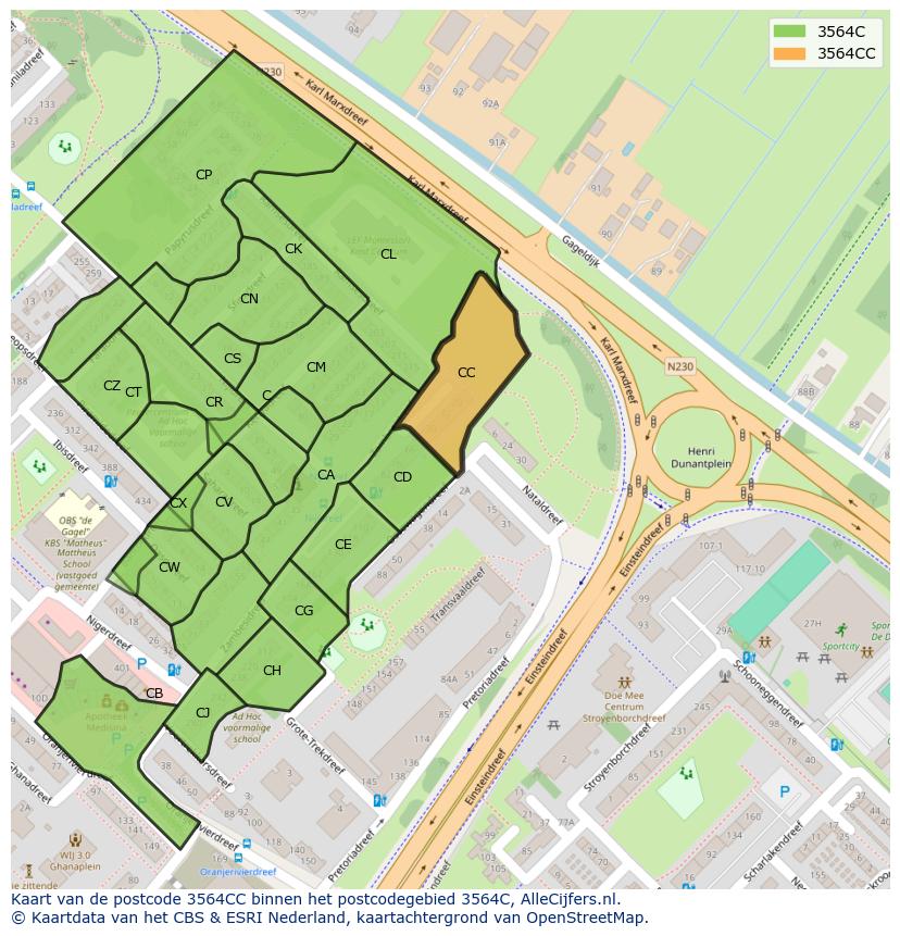 Afbeelding van het postcodegebied 3564 CC op de kaart.