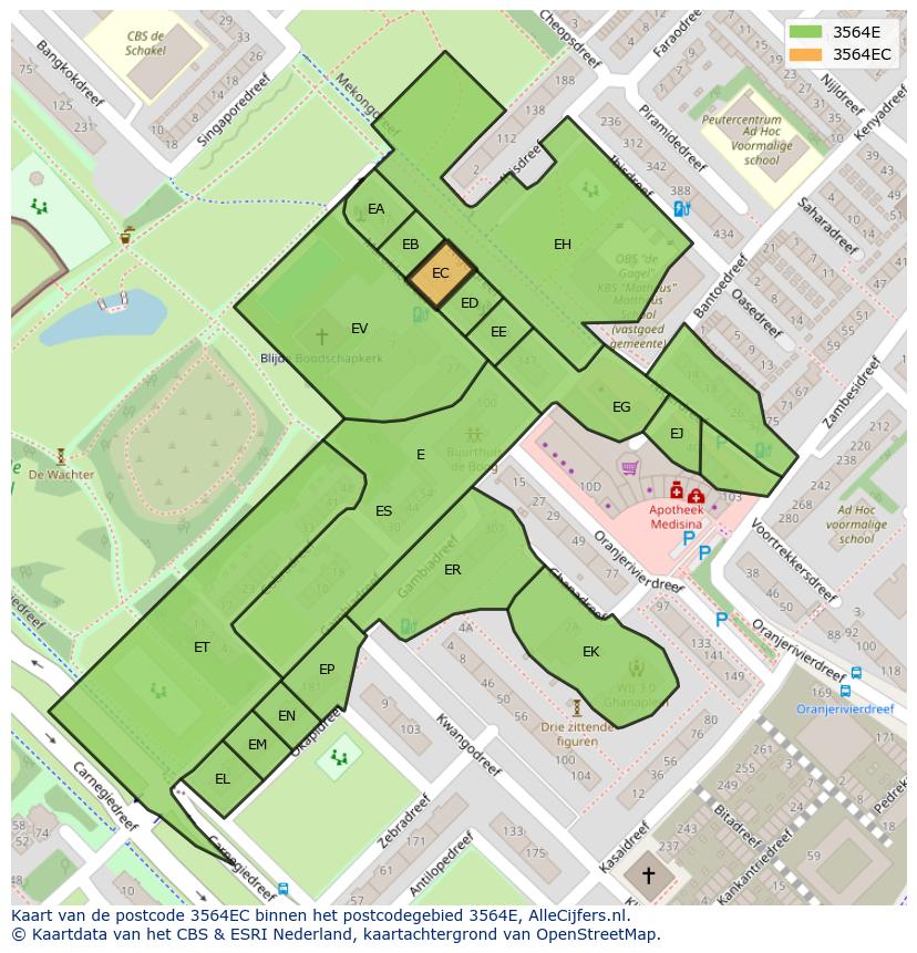 Afbeelding van het postcodegebied 3564 EC op de kaart.