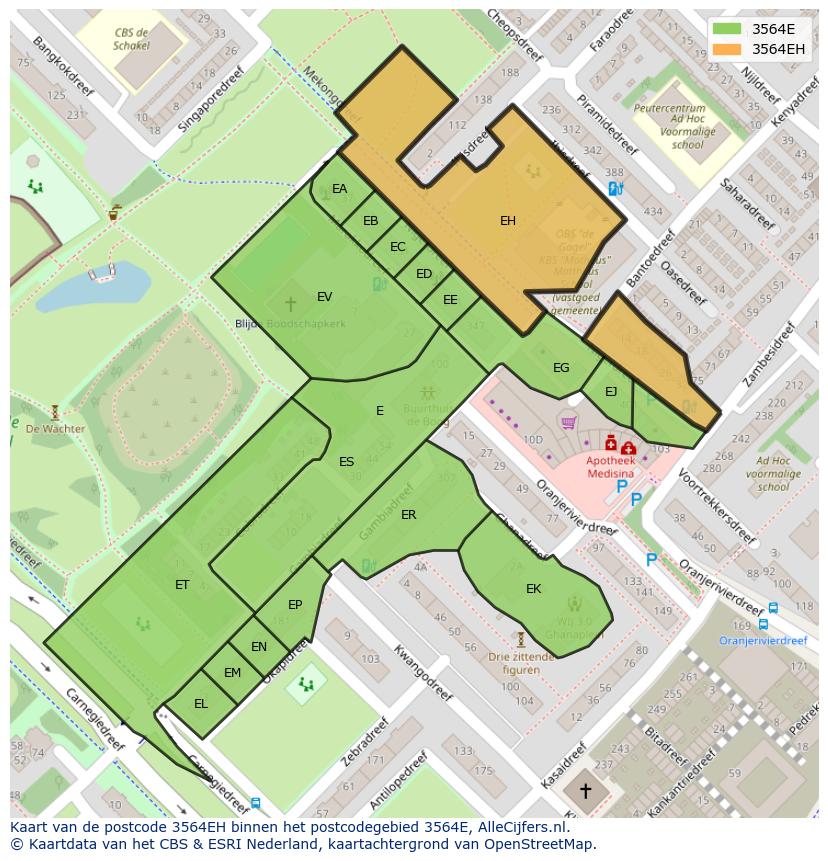 Afbeelding van het postcodegebied 3564 EH op de kaart.