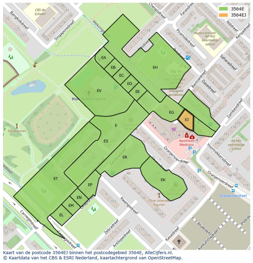 Afbeelding van het postcodegebied 3564 EJ op de kaart.