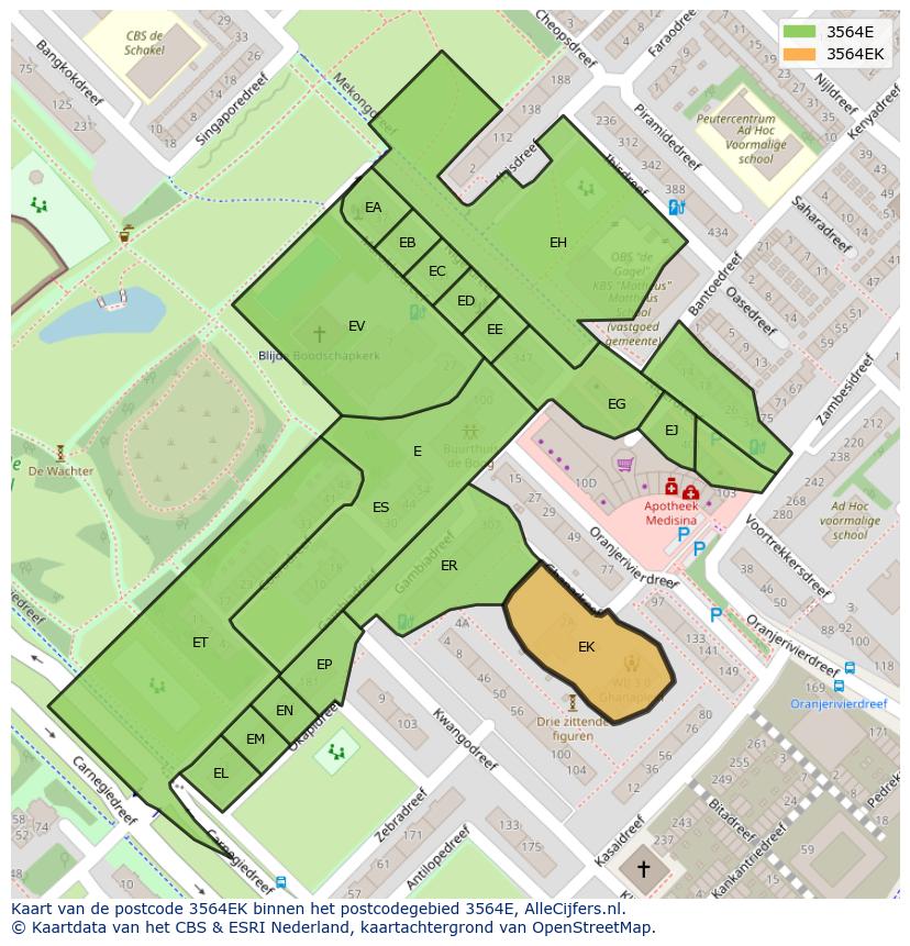 Afbeelding van het postcodegebied 3564 EK op de kaart.