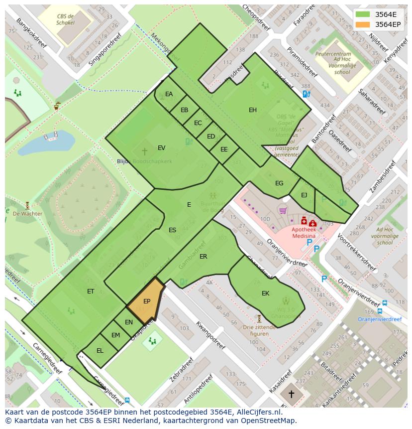 Afbeelding van het postcodegebied 3564 EP op de kaart.