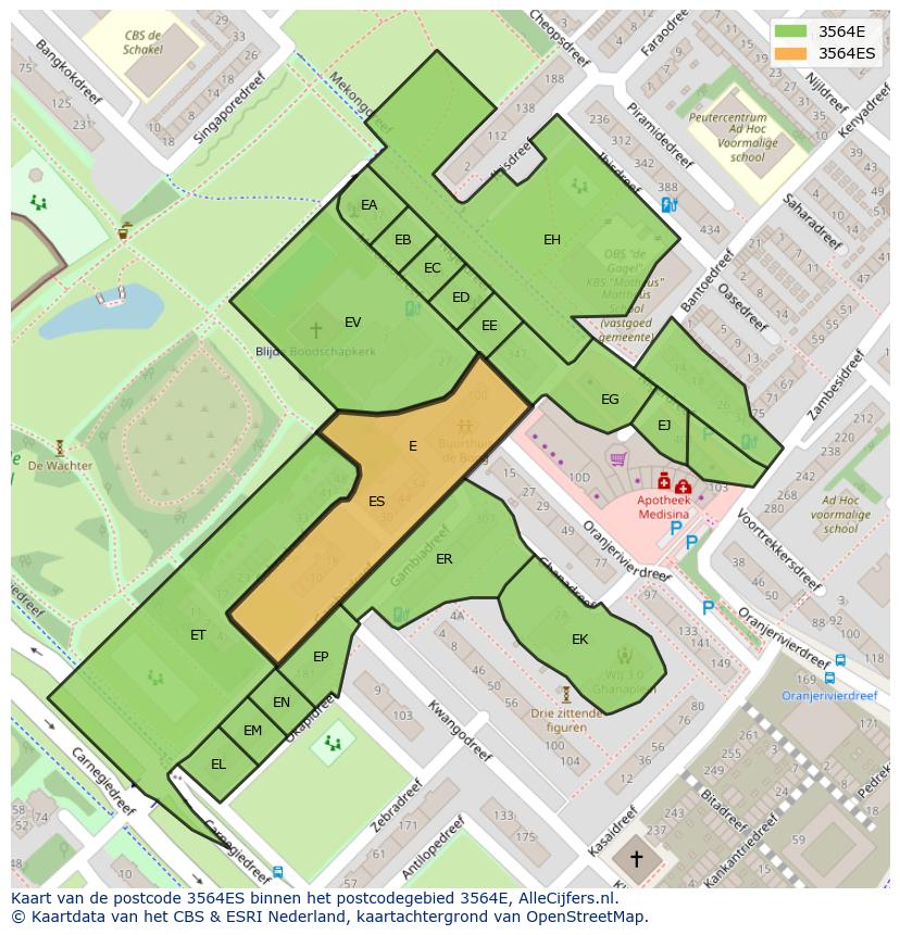 Afbeelding van het postcodegebied 3564 ES op de kaart.